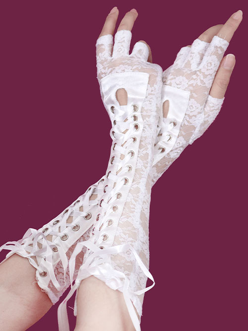 ribbon lace hand warmer - white
