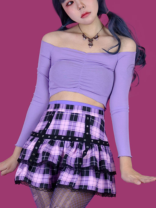 재진행) purple check cute kangkang skirt