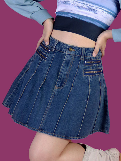 amy zipper denim skirt (2color)