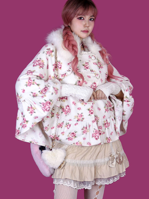 [vintage] flower fur cape