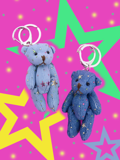 popping denim teddy bear key-chain (2color)