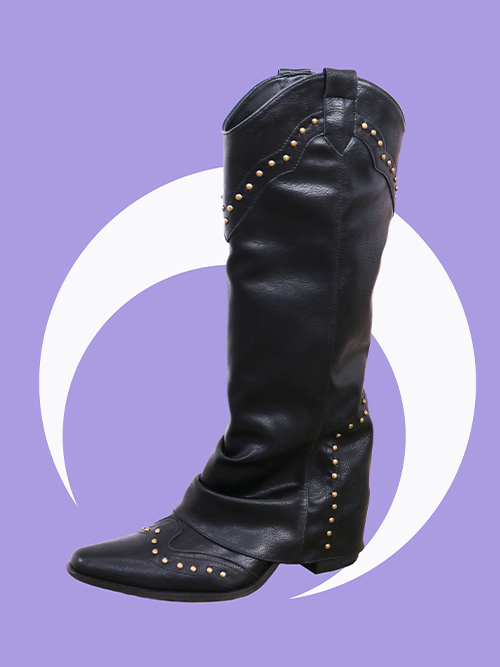 devil stud leather long boots (5cm)