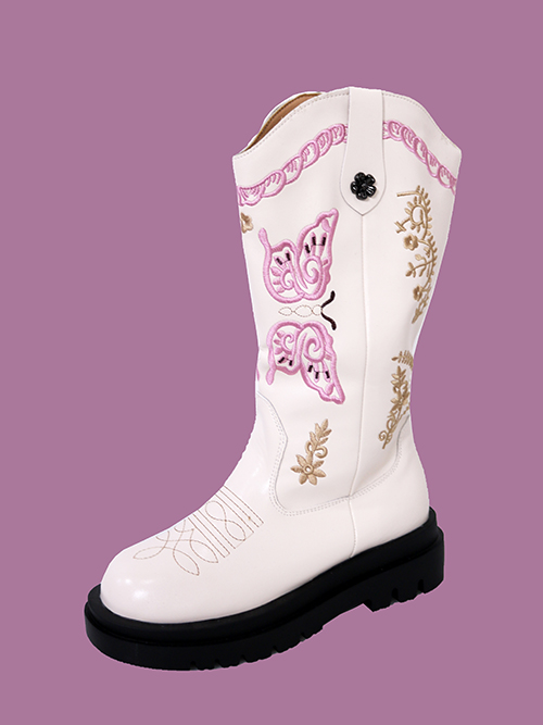 butterfly western boots - ivory