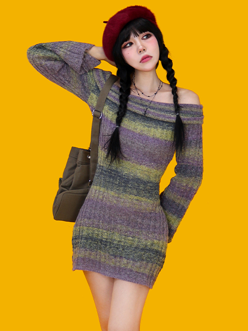 mix knit shoulder dress