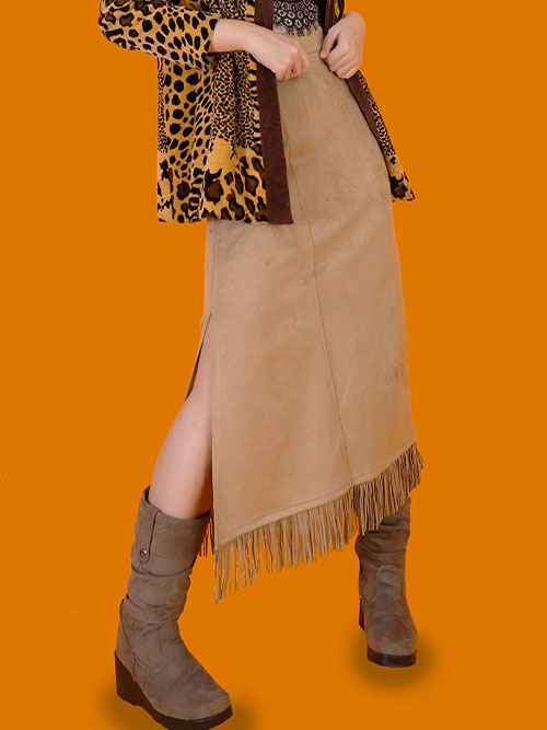 bohemian suede long skirt (2 color)