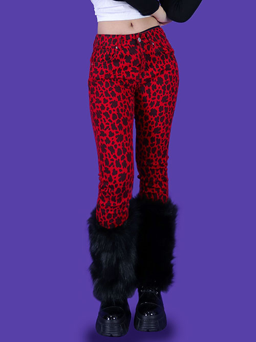 leopard red skinny pants