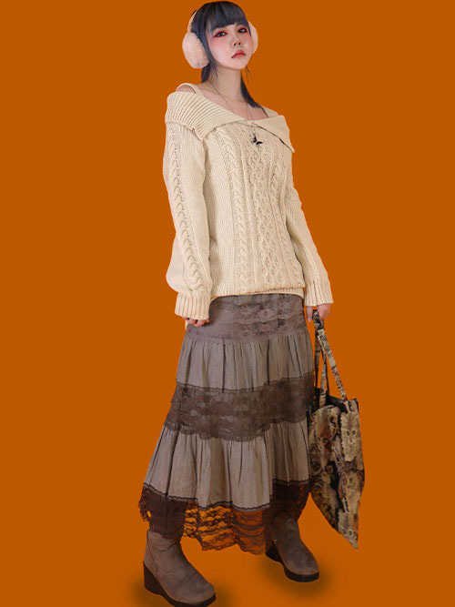 [vintage] hippie girl cotton long skirt