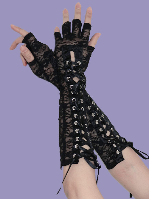 ribbon lace hand warmer - black