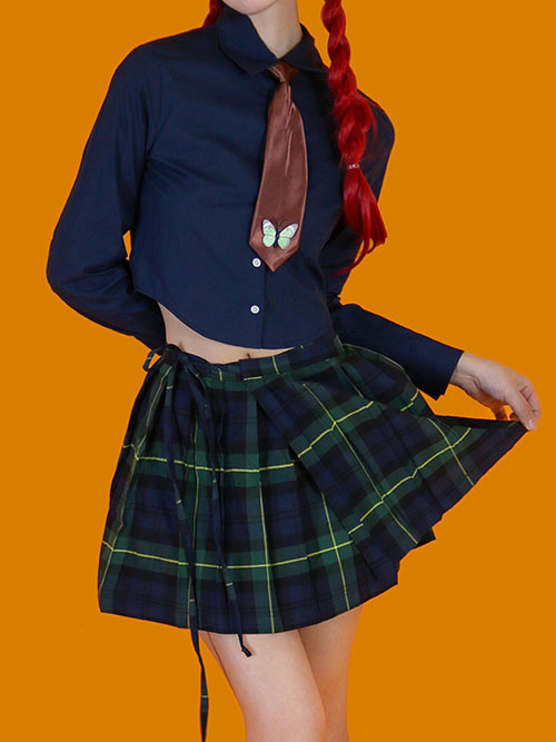 school check mini ribbon skirt (2 color)