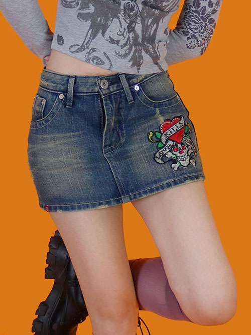 [vintage] y2k denim low mini skirt