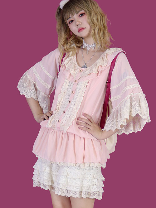 [vintage] kawaii frill ribbon blouse
