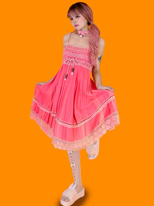 [vintage] pink lace hippie dress