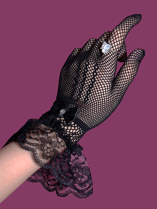 ribbon lace mesh gloves