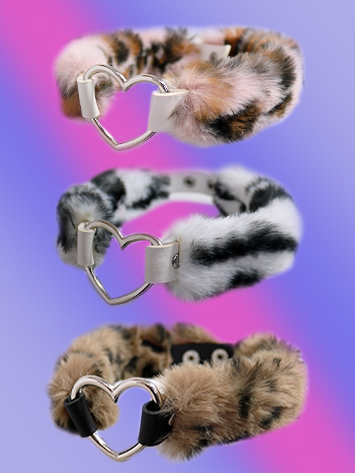 leopard fur heart choker (3color)