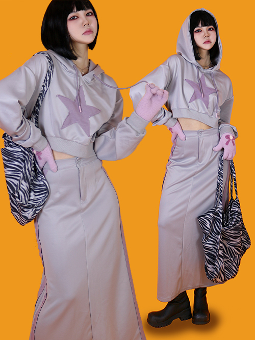 violet star hood + long skirt set
