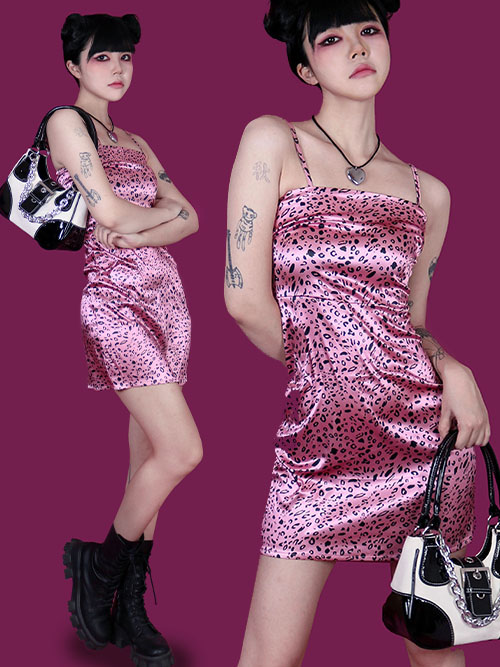 leopard silky sleeveless dress