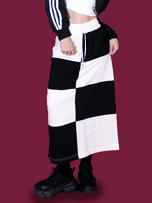 checker banding long skirt (2 color)