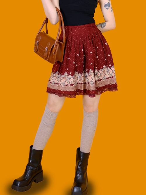 [vintage] wine lace skirt