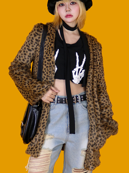 [vintage] leopard loose cardigan