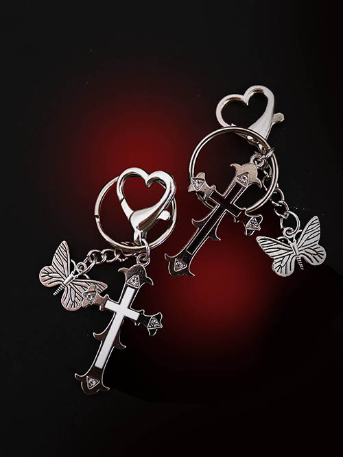 antique butterfly cross key chain (2color)