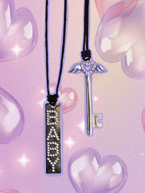 baby heart key charm necklace (2 type)