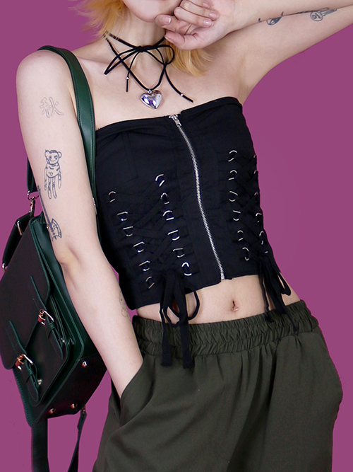 roxy zipper corset top (2color)