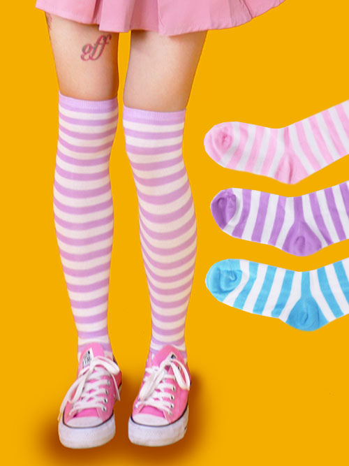pastel stripe knee socks (3color)