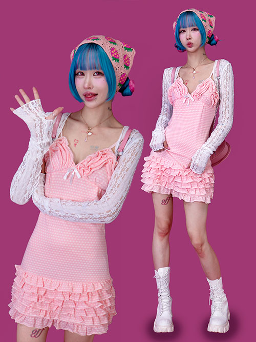 [vintage] pink dot sleeveless dress