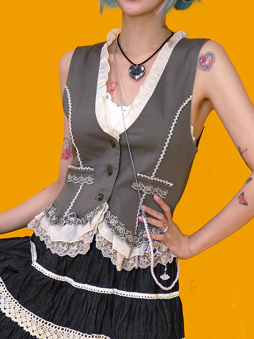 [vintage] lace gray vest