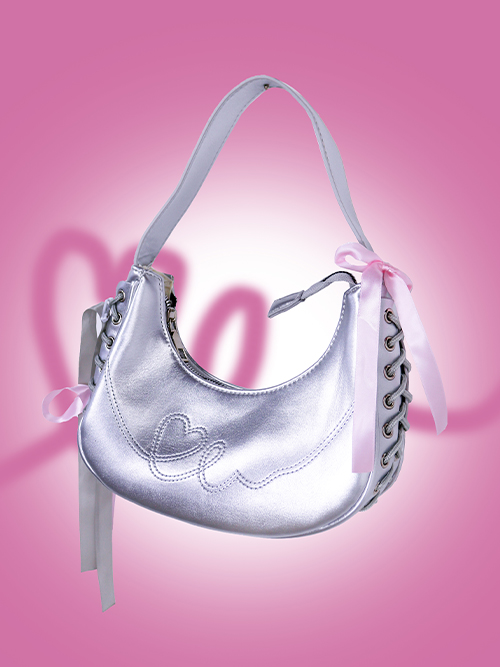 ballerina silver ribbon mini bag