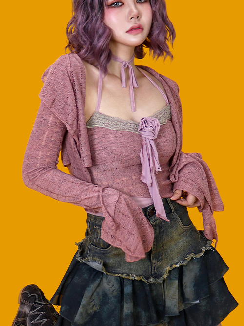 rose sleeveless + cardigan set (color)